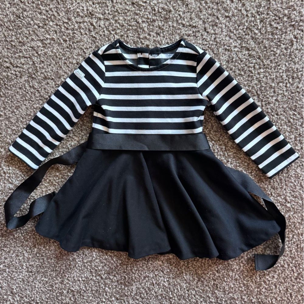 Ralph Lauren Baby Girl Stripe Dress Long Sleeve 12 M